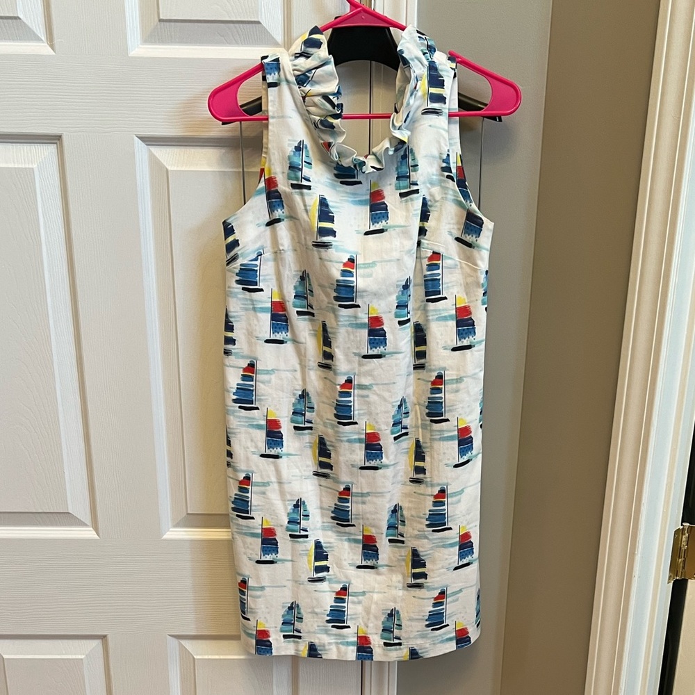 Women’s White Sleeveless Midi Dress with Nautical Print